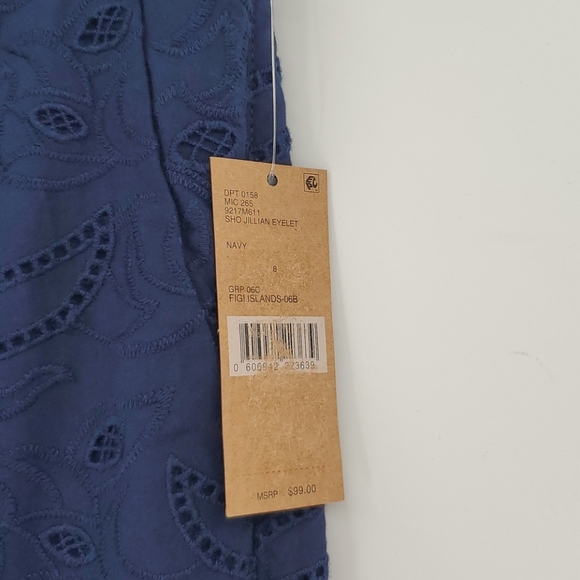 Cremieux Embroidered Pleated Navy Blue Jillian Figi Island Eyelet Short 8 Medium - Picture 5 of 8
